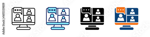 Video Conference All In One Icon Multi Styles Vector Set