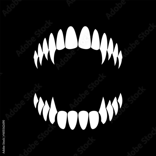 Sharp fangs and teeth on a black background