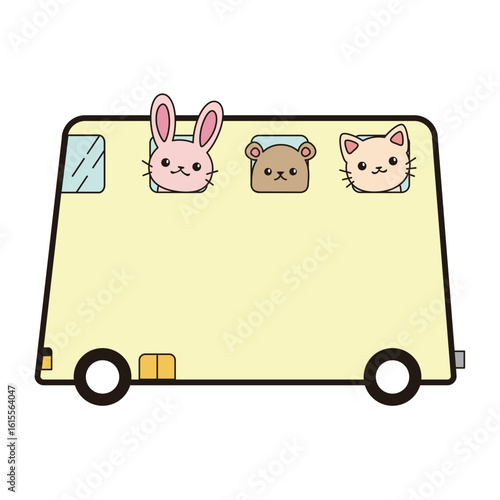 バスでお出かけする動物さんのフレーム