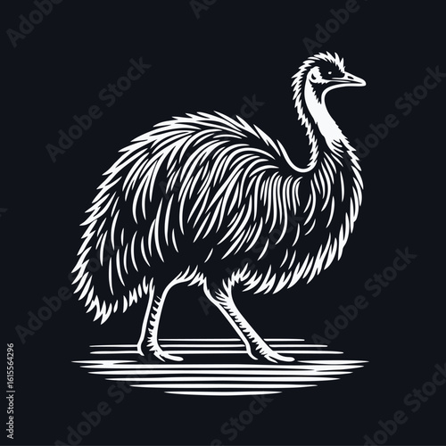 Emu hand draw engrave icon design black white