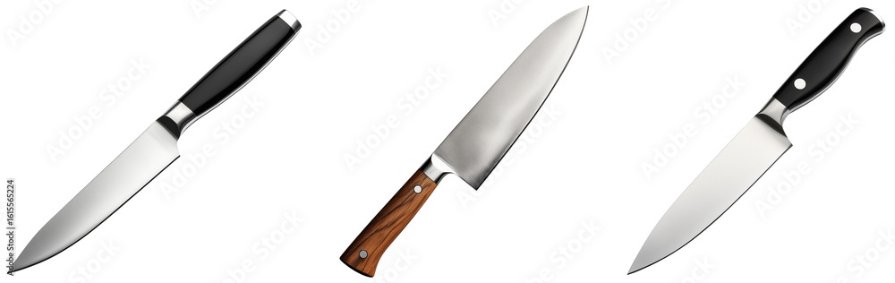 Sharp Kitchen Knife with a Black Handle Set isolated on a White Background
Sharp Kitchen Knife with a Black Handle Set isolated on a White Background