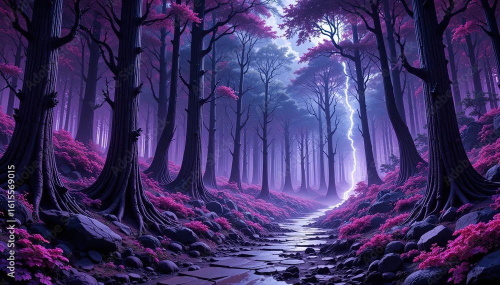 Fototapeta premium A path through a mystical, enchanted forest.