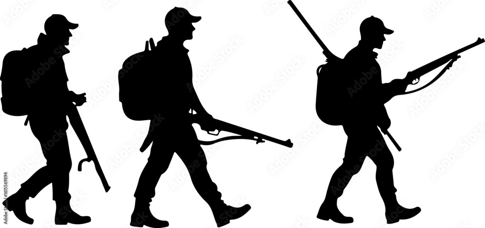 Obraz premium Hunting Man Silhouette Vector | Hunter with Gun Icon Design