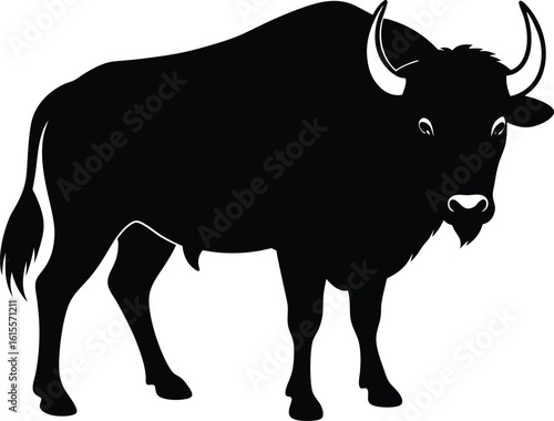 black silhouette a buffalo full body on white back.eps