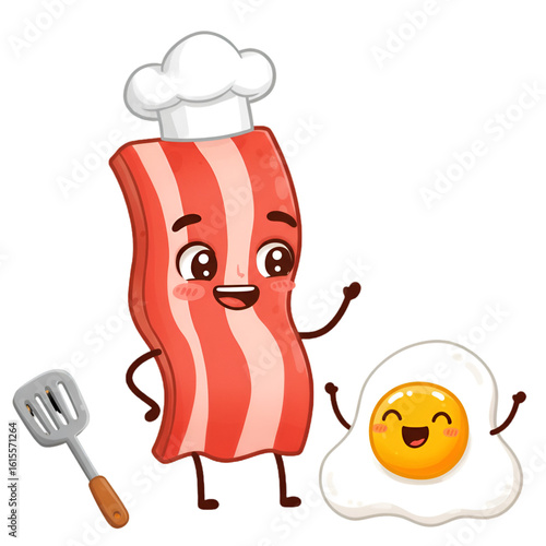 Cute Cartoon Bacon And Egg Illustration On Transparent Background