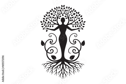  woman tree yoga illustration vector
