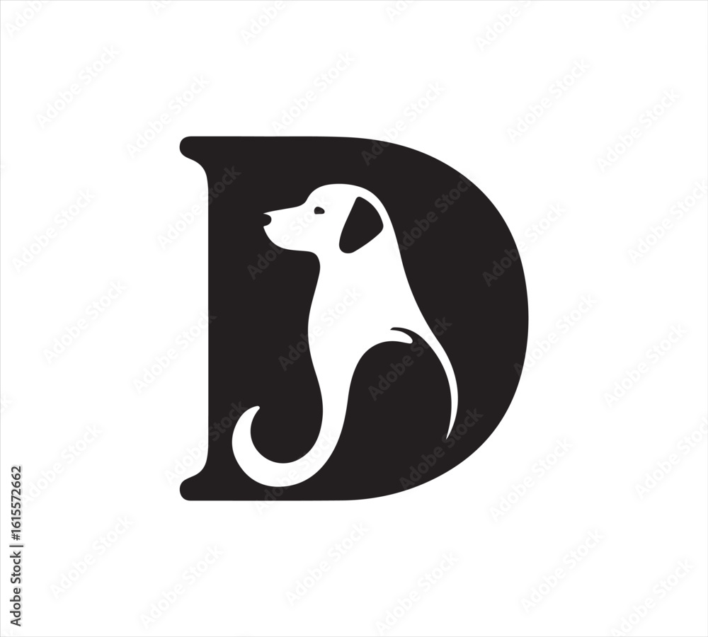 A bold letter D logo with a Dog silhouette integrated into the letter, clean black and white vector, high contrast, professional design, no background. A bold letter D logo with a Dog silhouette integrated into the letter, clean black and white vector, high contrast, professional design, no background.
