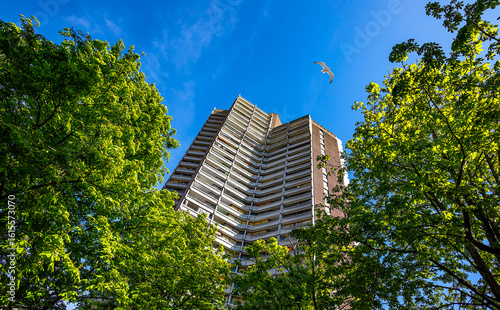Color Photography showing a Residential Building in Mannheim Germany that is Surrounded by Lush Green Trees
