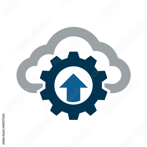 Cloud Machine Logo Modern Cloud Shape with Integrated Cog or Gear Design