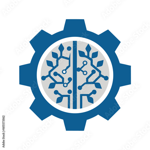 Green Cogwheel with Internal Neural Network Intelligence and Technology Vector Design
