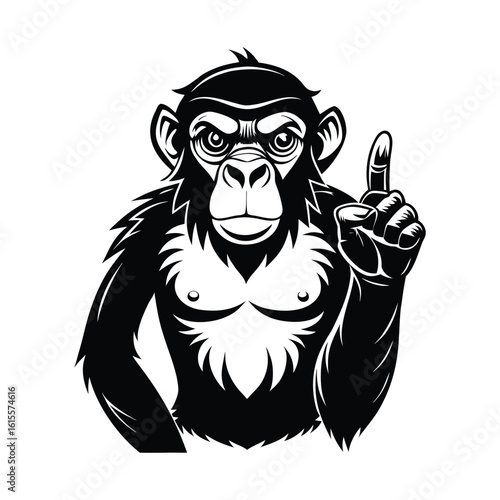 Silhouette of Ape Making Shh Gesture Vector, Quiet Ape Illustration, Secret Animal Clipart, Monkey Silhouette, Silent Gesture Design for Marketing and Social Media