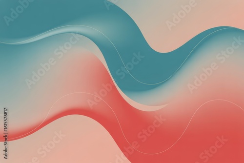 Flowing waves of teal and coral abstract background