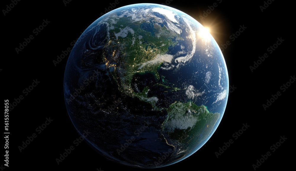 Earth globe, sunrise over Americas Earth globe, sunrise over Americas