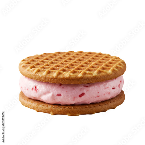 Delicious Dessert Ice Cream Sandwich Photo With Strawberry And Waffle Isolated