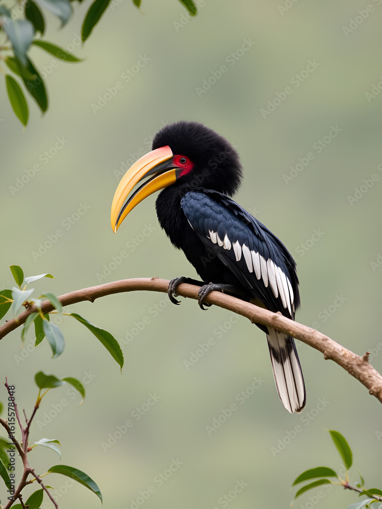 Fototapeta premium Black casqued hornbill bird perched on branch