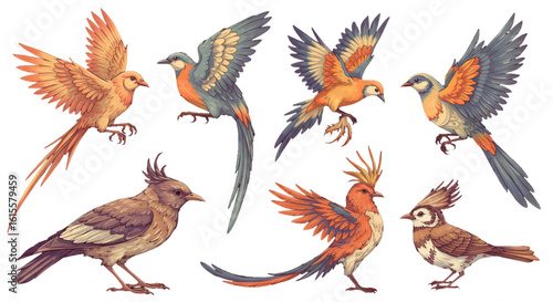 Detailed Pixel Art Illustration Of Birds In Flight Isolated On Black Background