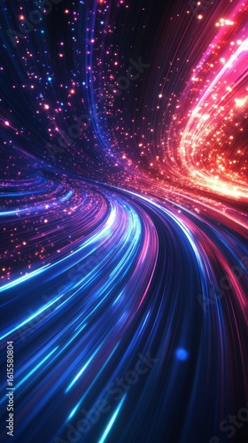 Abstract Light Trails with Glowing Particles in Red and Blue