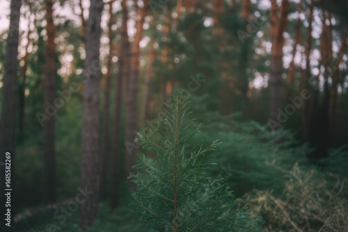 Young pine tree in forest young tree evergreen