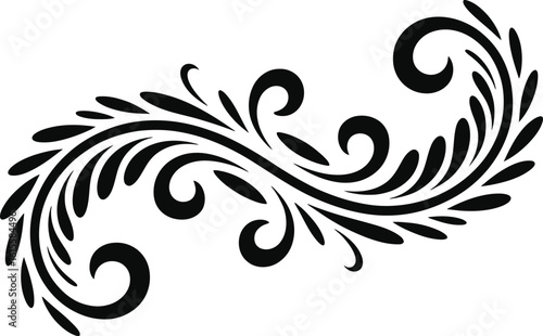 Elegant black swirls and flourish curved scroll ornate decorative design element, Abstract Tribal Style Motifs ornament isolated on transparent background