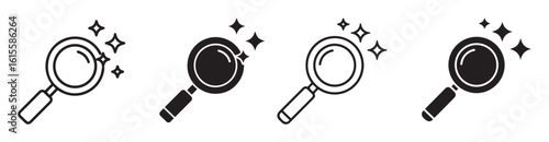 Magnifying glass icon set with sparkles vector illustration