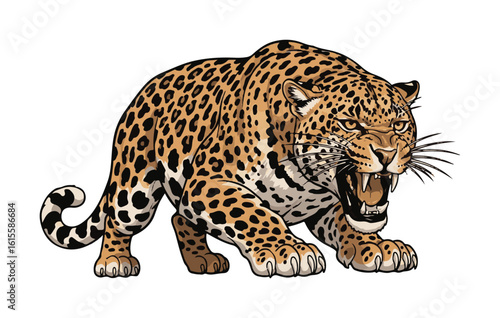 Fierce snarling jaguar mascot vector illustration