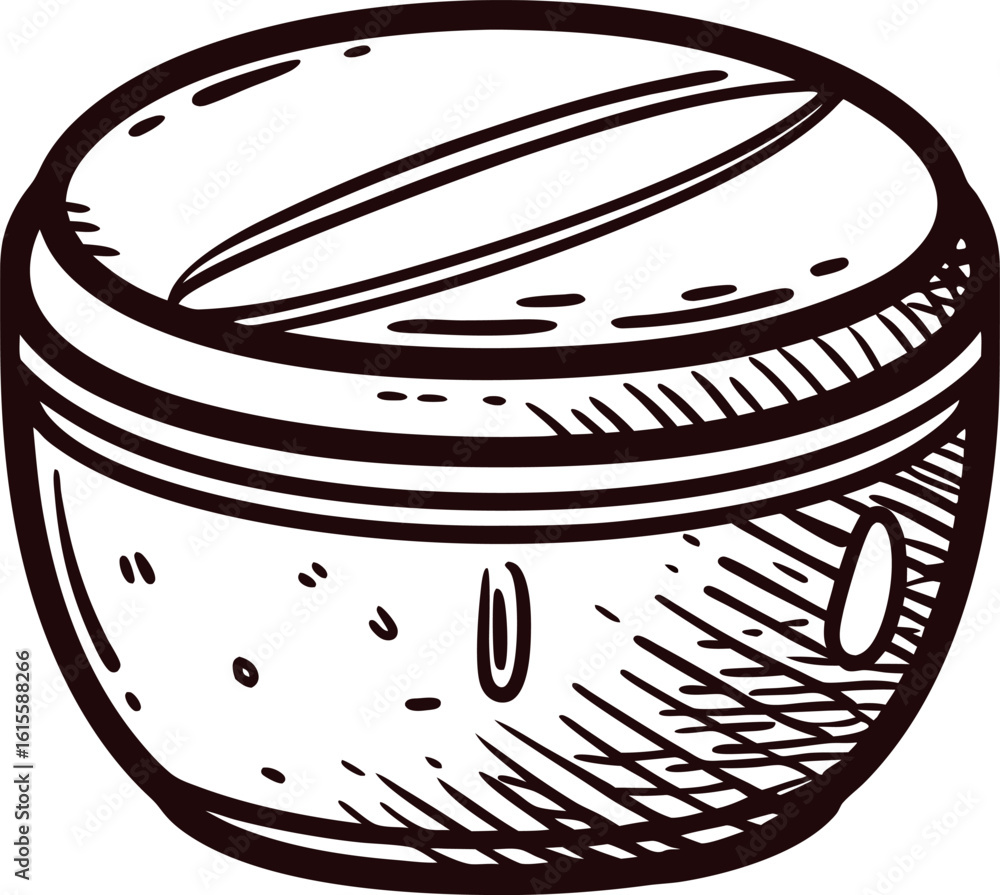 Hand drawn cosmetic cream jar with lid isolated on white vintage engraved illustration Hand drawn cosmetic cream jar with lid isolated on white vintage engraved illustration