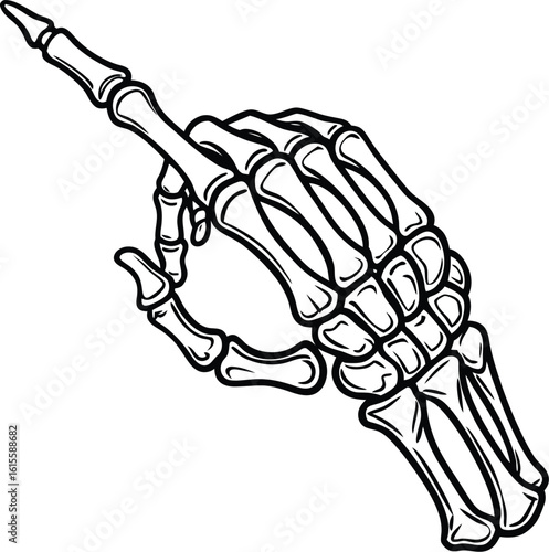 A skeletal hand with the index finger extended, representing a spooky and bony gesture