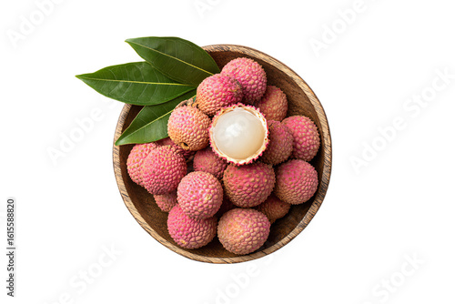 a bowl of fresh fruit with a leaf on top
