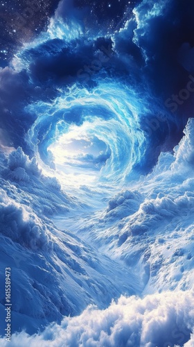 Surreal Sky with Swirling Clouds Leading to Light