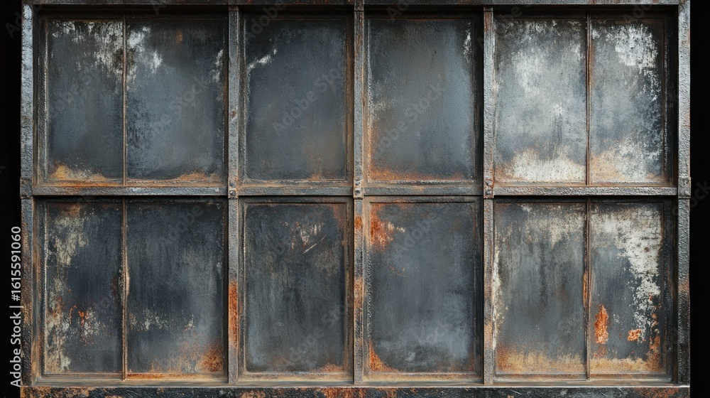 Naklejka premium Rusty metal window grid, aged and weathered