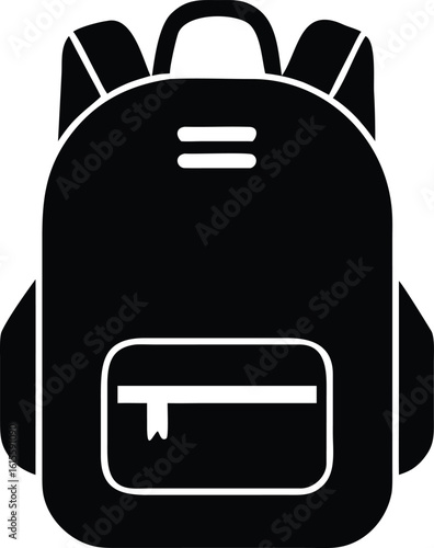 Sleek black backpack icon with silver zipper detail travel luggage