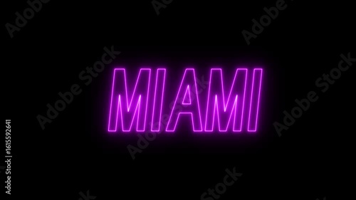 Animated glowing flickering neon inscription miami. neon miami text animation