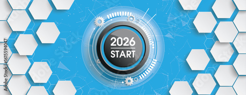 2026 Start Button White Hexagon Network Banner