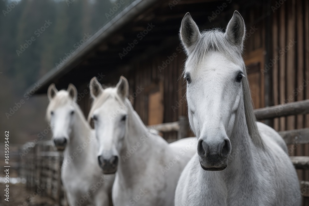 Obraz premium Piber s Lipizzaner farm in Styria has bred these horses since 1920 Foals are initially black gray or brown becoming white by age 7 or 8