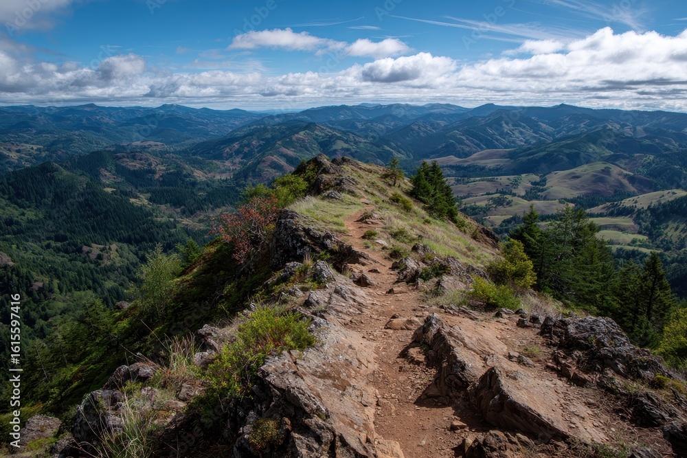 Fototapeta premium Summit perspective of a lesser known Oregon trail featuring nearly 1000 feet of elevation gain within under a mile