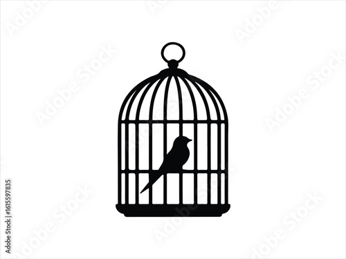 bird cage silhouette vector icon on white background.