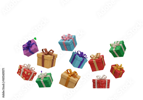 Floating Colorful Gifts Illustration On Transparent Isolated Background
