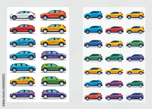 Side View Colorful Cartoon Car Vector Set for Stock Illustration


