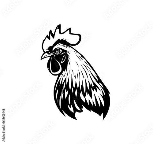 Wallpaper Mural Majestic Rooster Head: Bold Black and White Illustration, Farm Animal, Vintage Style Graphic for Branding Torontodigital.ca