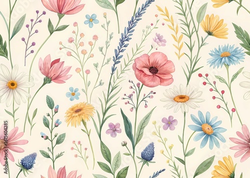 Wallpaper Mural Summer banner with colorful wildflowers and abstract green plants, isolated watercolor illustration for card, border, wallpaper, poster or template your design.
 Torontodigital.ca