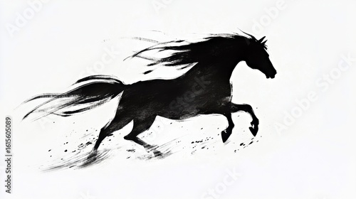 Wallpaper Mural Black horse silhouette galloping across a white background, showcasing dynamic movement and energy, capturing the essence of freedom and grace in equine art Torontodigital.ca