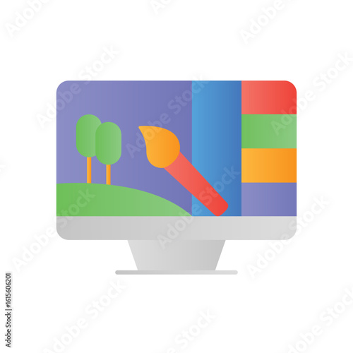 Photo Editing Software Flat Color Icon: Image Retouch & Digital Art Symbol