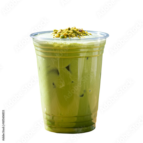 Iced Matcha Drink Photo With Pistachios On Transparent Background