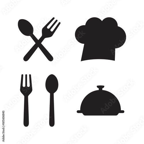 Silhouette collection of food service tools and chef cap