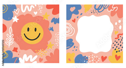 Happy Smiling Face Illustration with Abstract Colorful Background