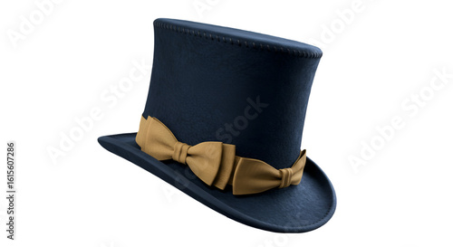 Elegant Blue Top Hat With Gold Bow Isolated On Transparent Background