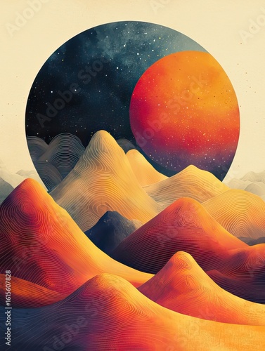Retro Vintage Illustration with Soft Pastel Gradient and Minimal Geometric Shapes