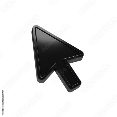 Glossy Black 3D Cursor Pointer Icon Design On Transparent Background