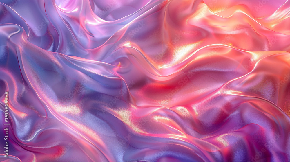 Obraz premium Abstract fluid art with iridescent liquid metal textures, holographic rainbow gradients flowing like silk, dynamic movement patterns