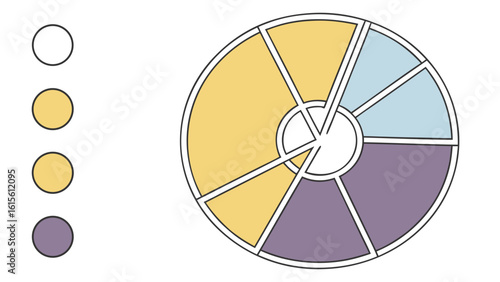 Pie chart with multiple colored segments and a legend of colored circles on the left side